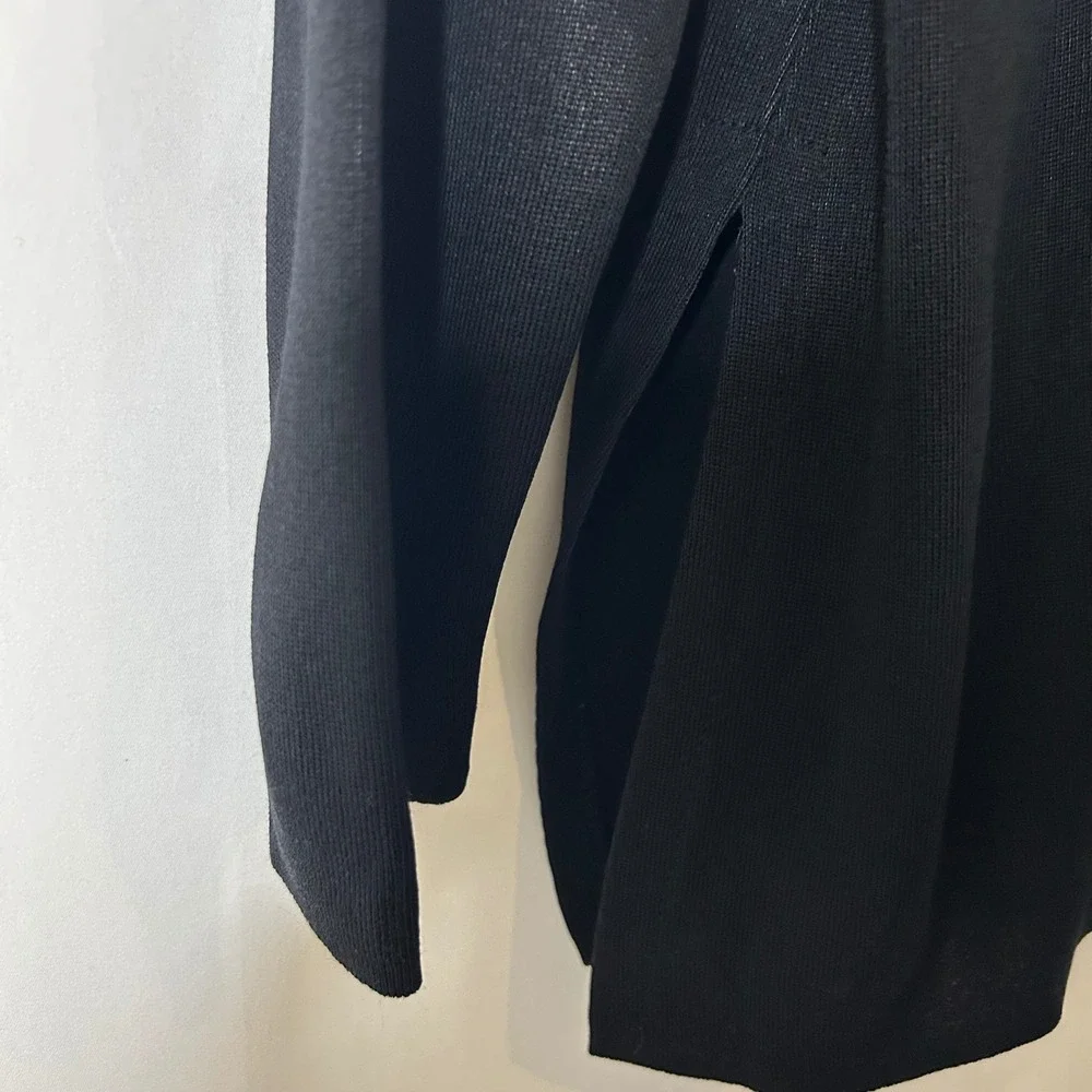 Misook Black Knit Cardigan Sweater Sz‎ L Long Sleeve Collared Open Front Vintage